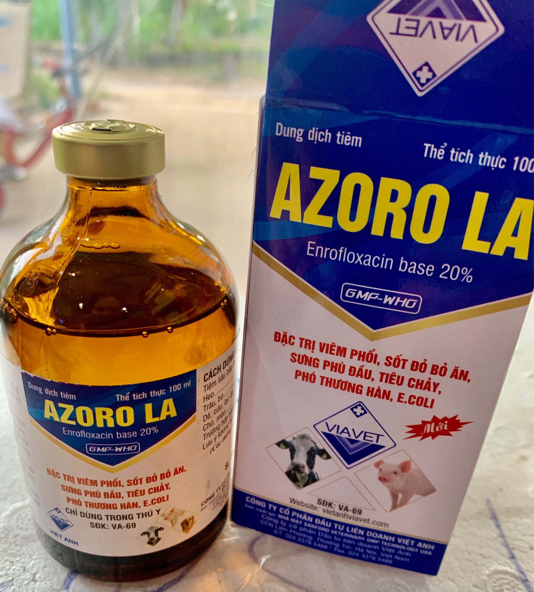 1 chai 100ml enro 20% tiêu chảy bỏ ăn trên heo, dê, bò.