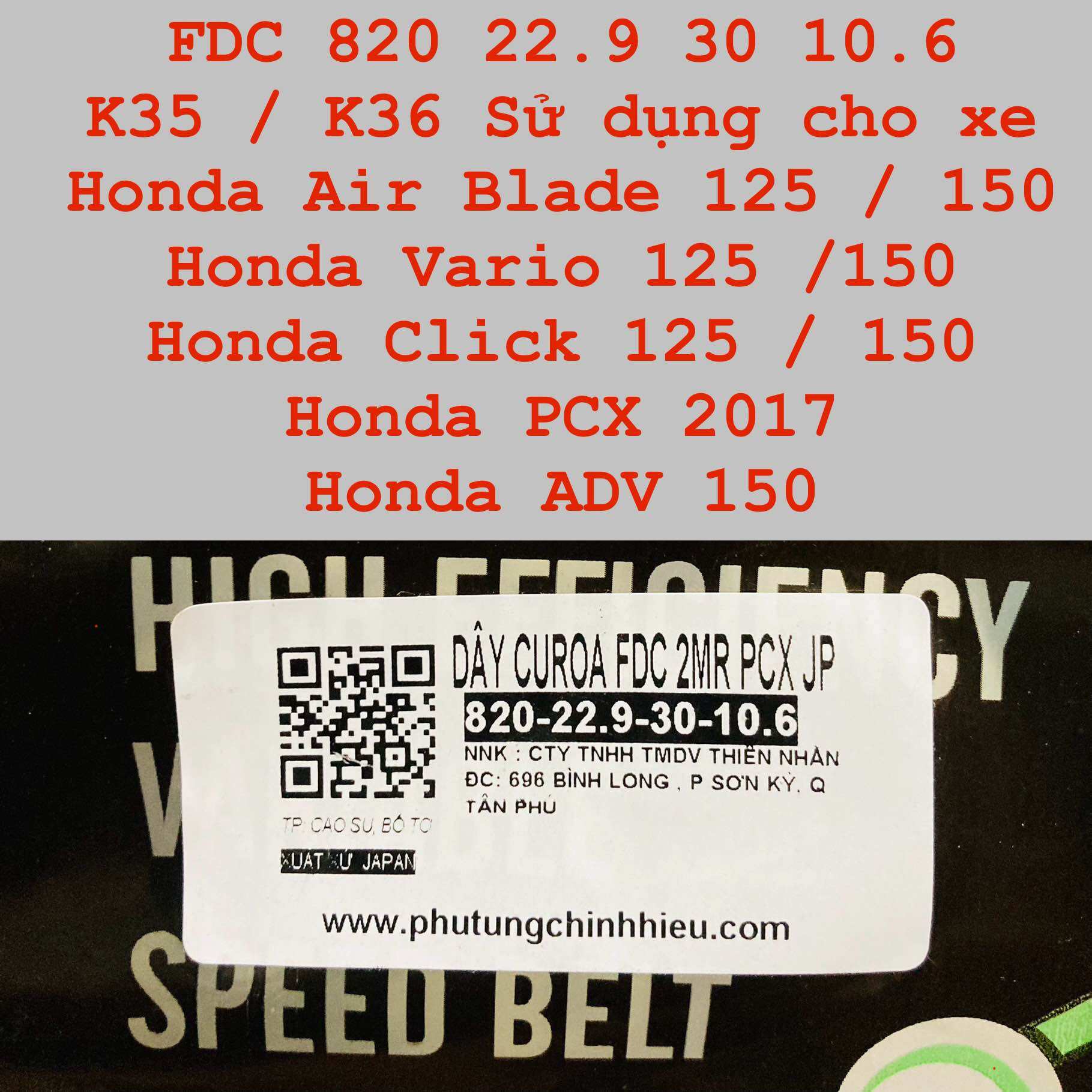 Dây curoa - curo bando 2 mặt răng made in japan sử dụng cho nhiều mẫu xe tay ga honda