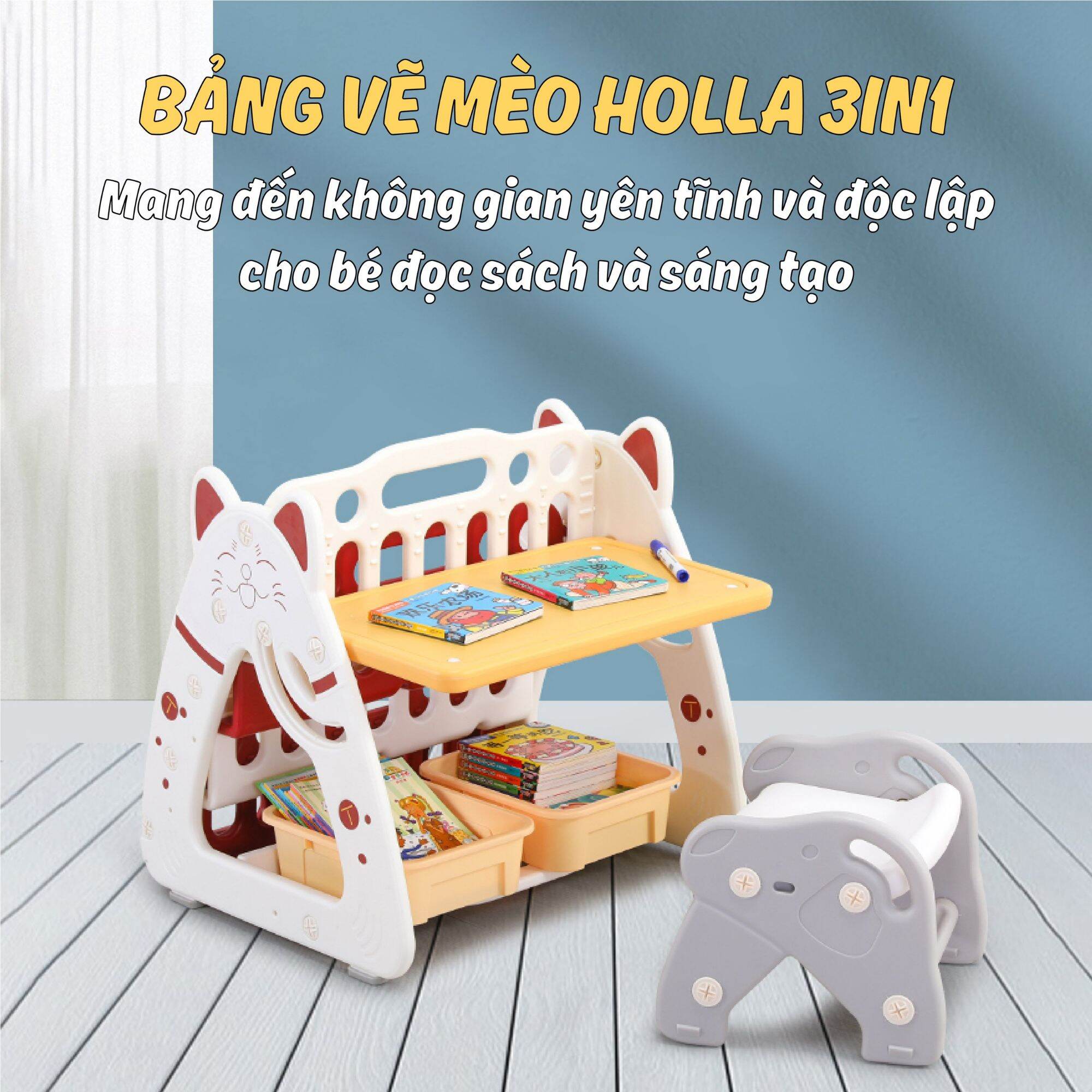 BẢNG VẼ KỆ SÁCH BÀN HỌC HOLLA 3IN1
