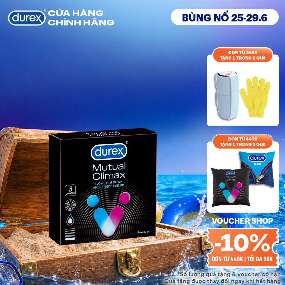 [SẢN PHẨM MỚI] Bao cao su Durex Mutual Climax kéo dài thời gian và gân gai, size 52.5 mm, hộp 3 bao