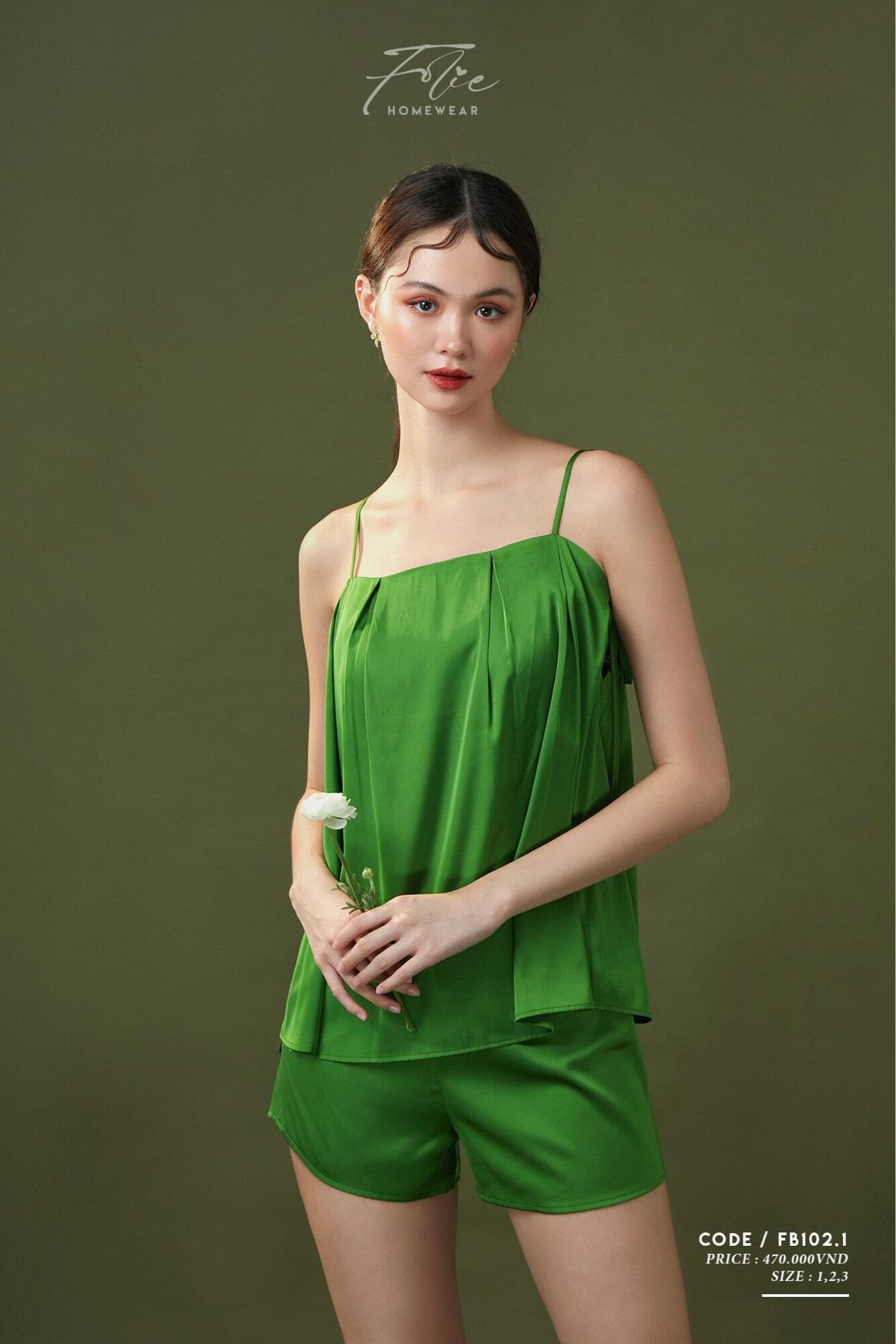 Folie Homewear đồ mặc nhà 2 dây quần short lụa FB102.1