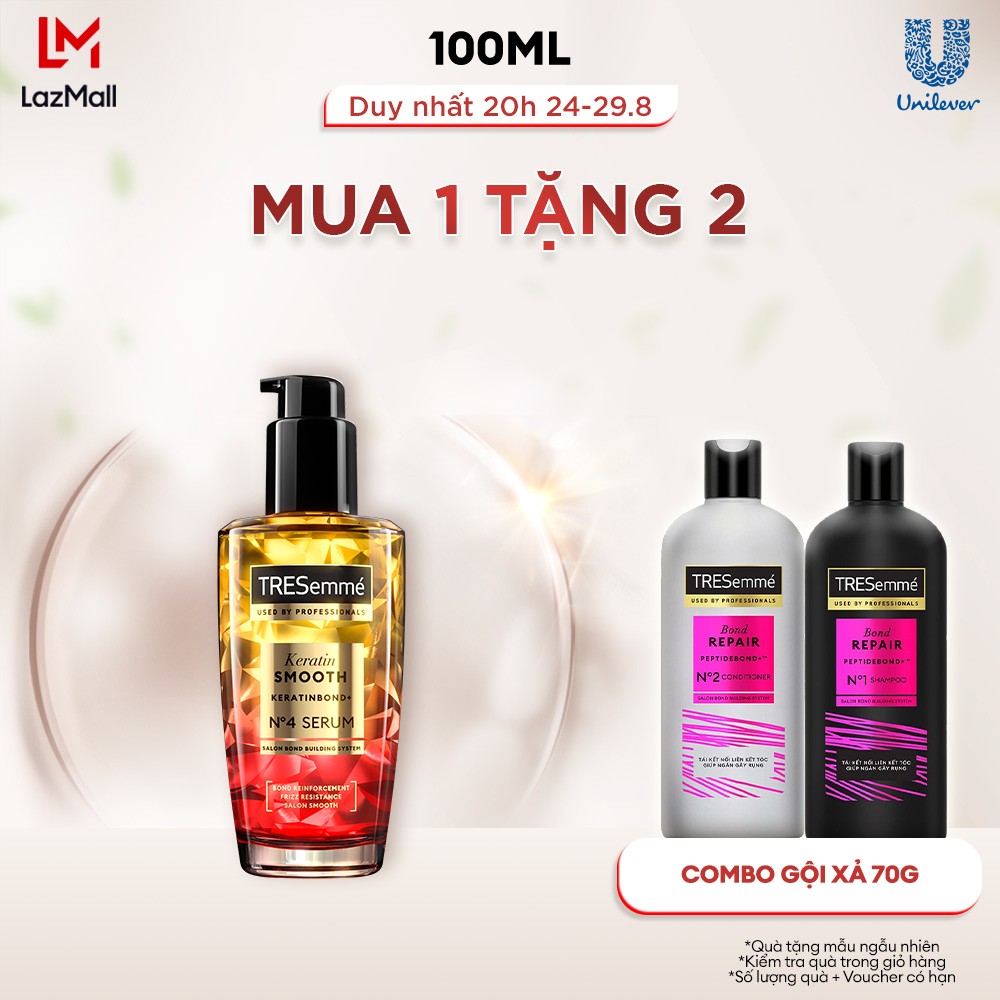 Serum TRESemmé Keratin Smooth Keratinbond Cho Tóc Khô Xơ Rối Vào Nếp Suôn Mượt/TRESemmé Bond Repair Peptidebond+ Cho Tóc Hư Tổn Do Tạo Kiểu, Giúp Ngăn Gãy Rụng 97ml/100ml