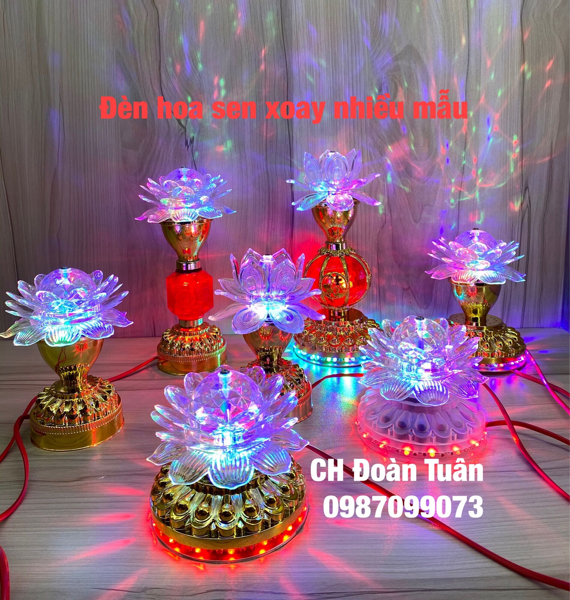 Đèn xoay hoa sen đổi màu, đèn bàn thờ hoa sen xoay (giá bán/1 cái)