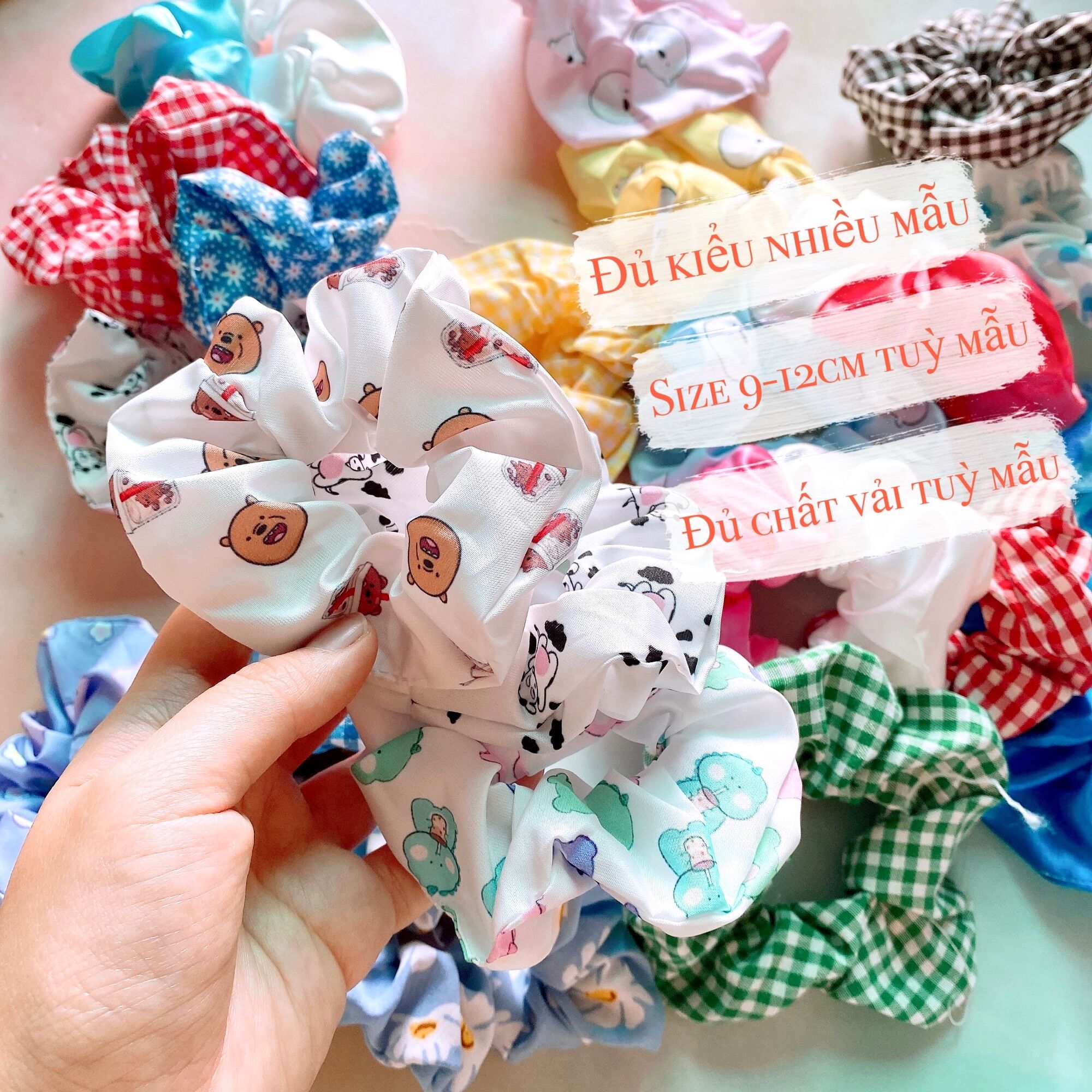 {Ảnh thật} SET MIX 5-10 SCRUNCHIES VẢI ĐẸP,  ĐỦ KIỂU, CỘT TÓC VẢI ĐEO TAY THỜI TRANG NỮ