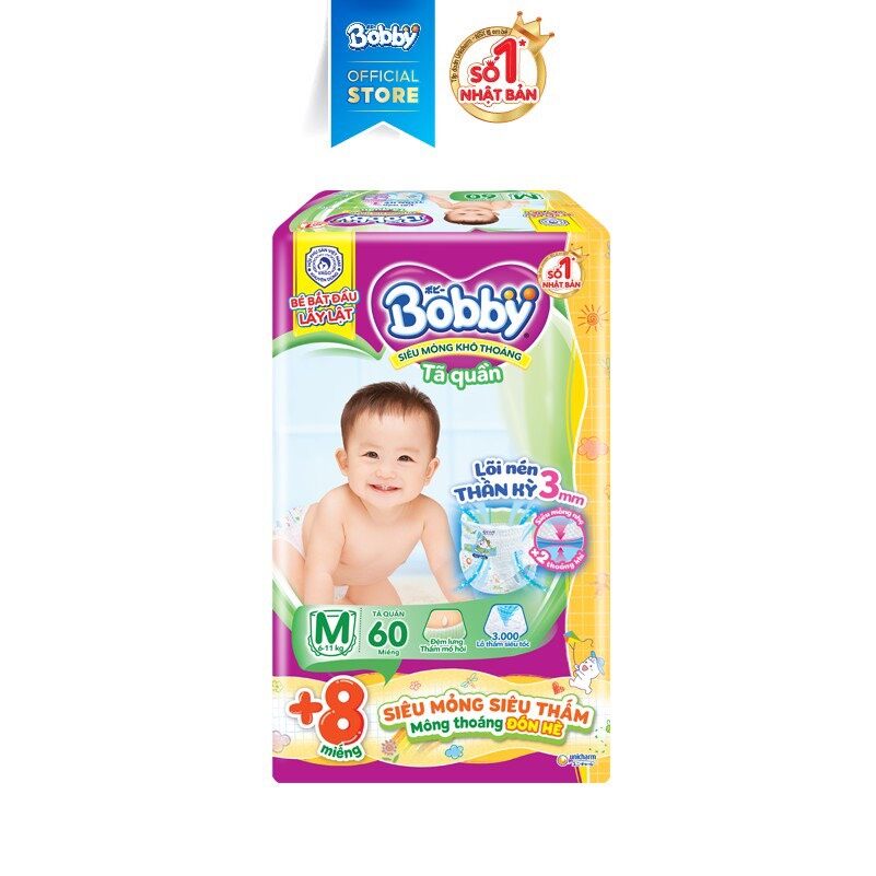 Tã quần bobby siêu mỏng m60+8 miếng
