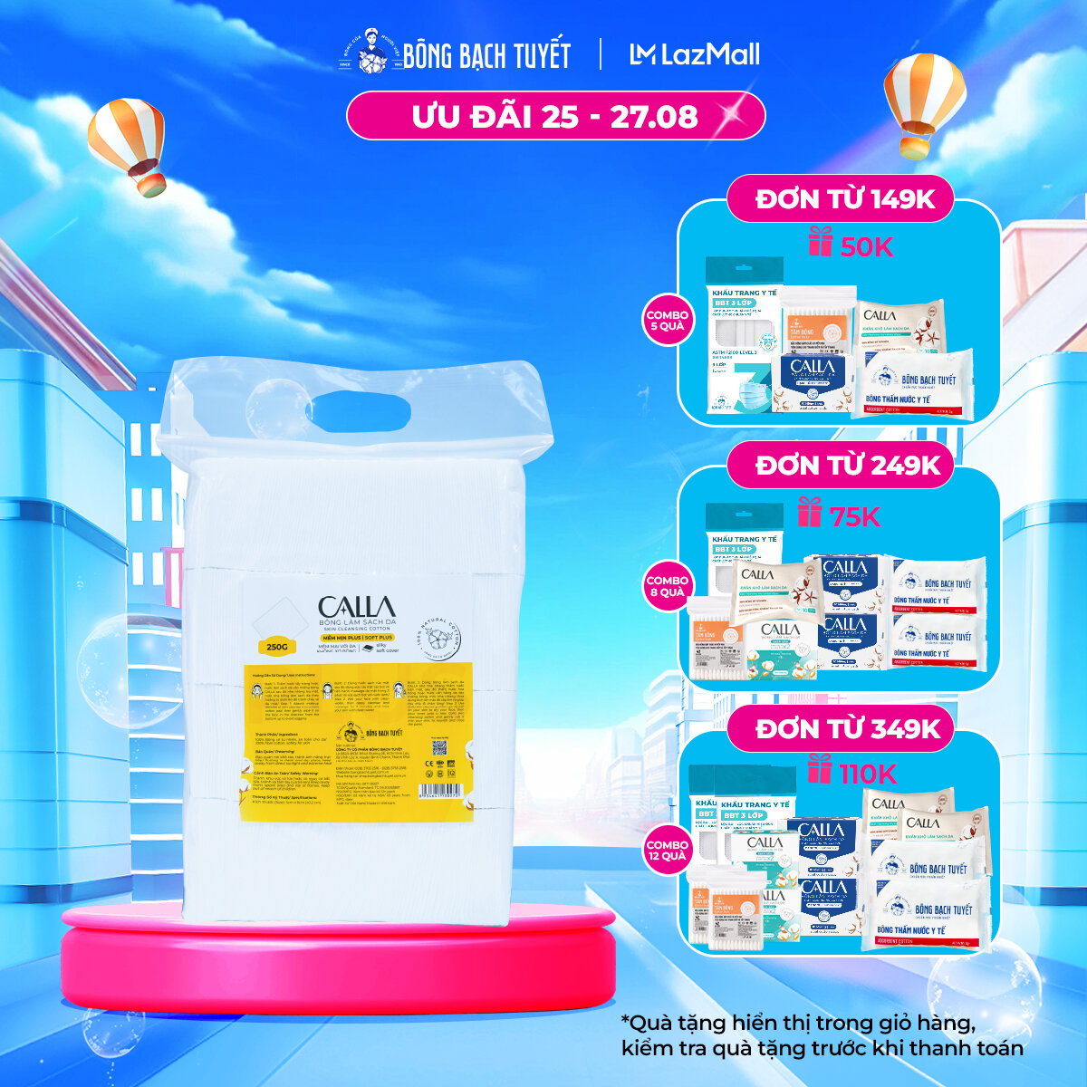 Bông tẩy trang làm sạch da Bông Bạch Tuyết Calla Mềm Mịn 250gr