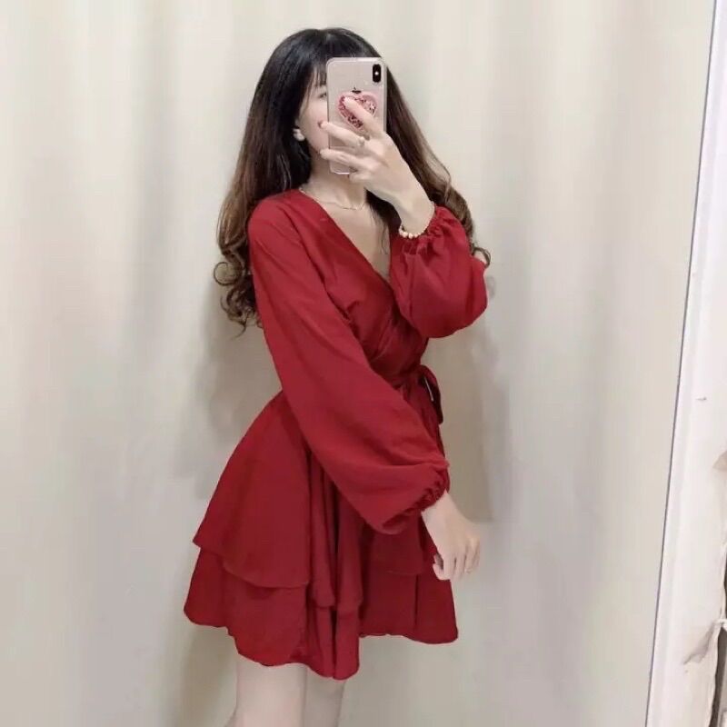 Váy đỏ zara 2 tầng cột eo có quần