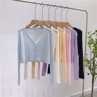 Okochia. áo khoác cadigan len mỏng dài tay kiểu hàn quốc dáng crotop a04