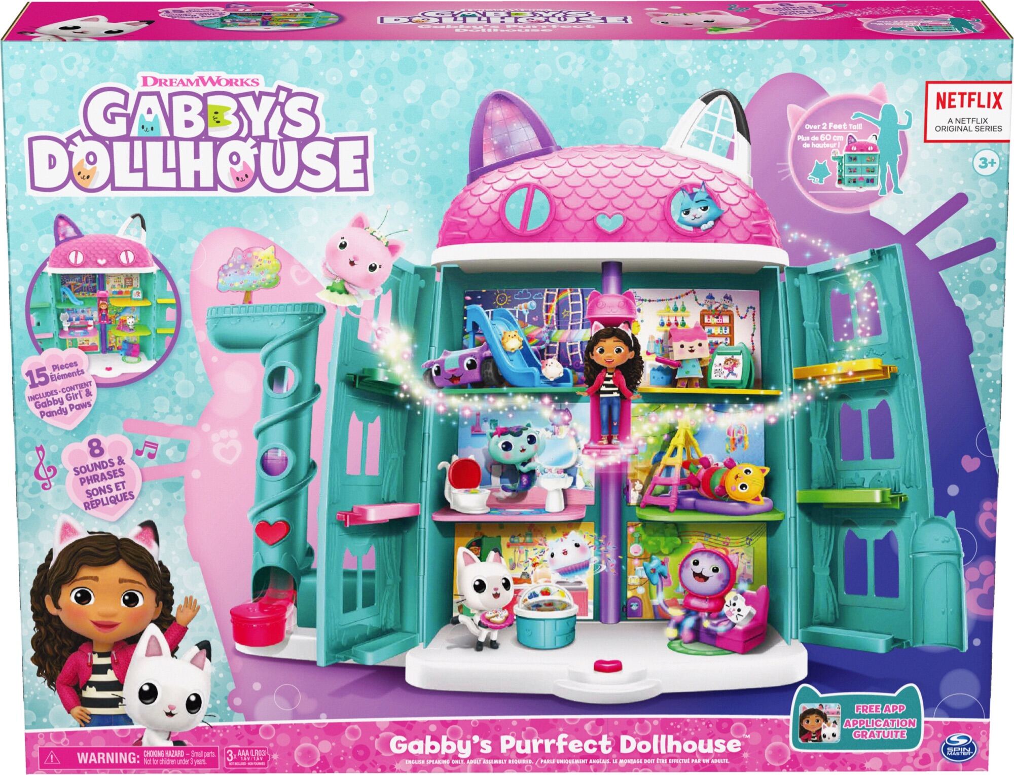 Bộ nhà Gabby s Dollhouse chính hãng cao 60cm có 8 âm thanh và 15 nhân vật
