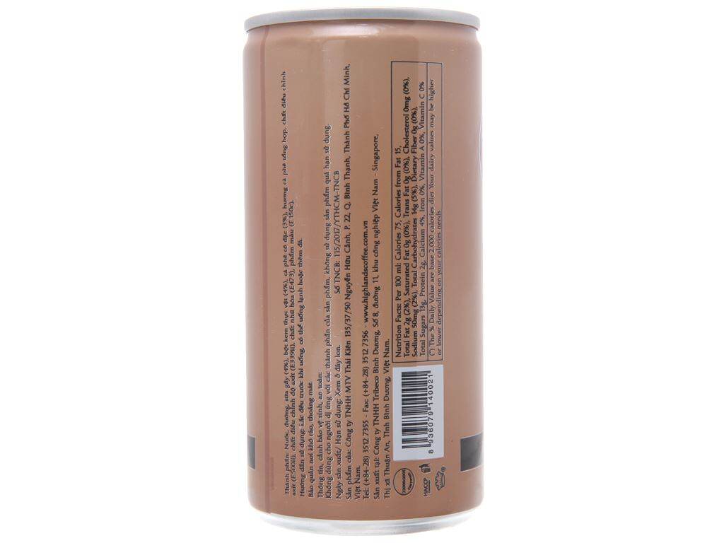 Thùng 24 lon Cà phê sữa HIGHLANDS COFFEE lon 185ml (24 lon x 185ml)
