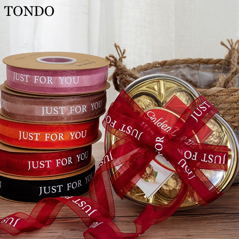 Dây ruy băng voan lụa cao cấp chữ just for you, happy birthday bản 2.5cm-45m buộc quà buộc hoa