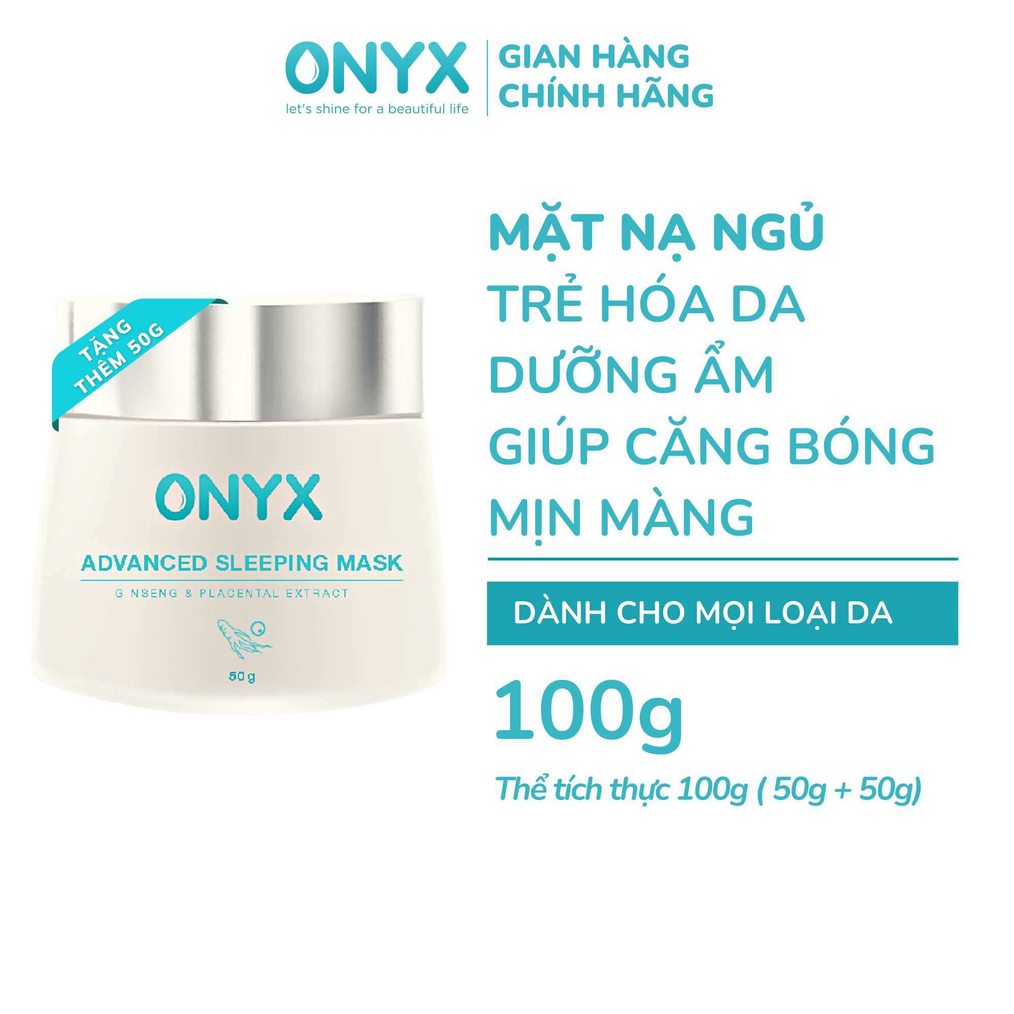 Mặt nạ ngủ onyx advanced sleeping mask gingseng & placental extract onyx cosmetics bảo thy 100g