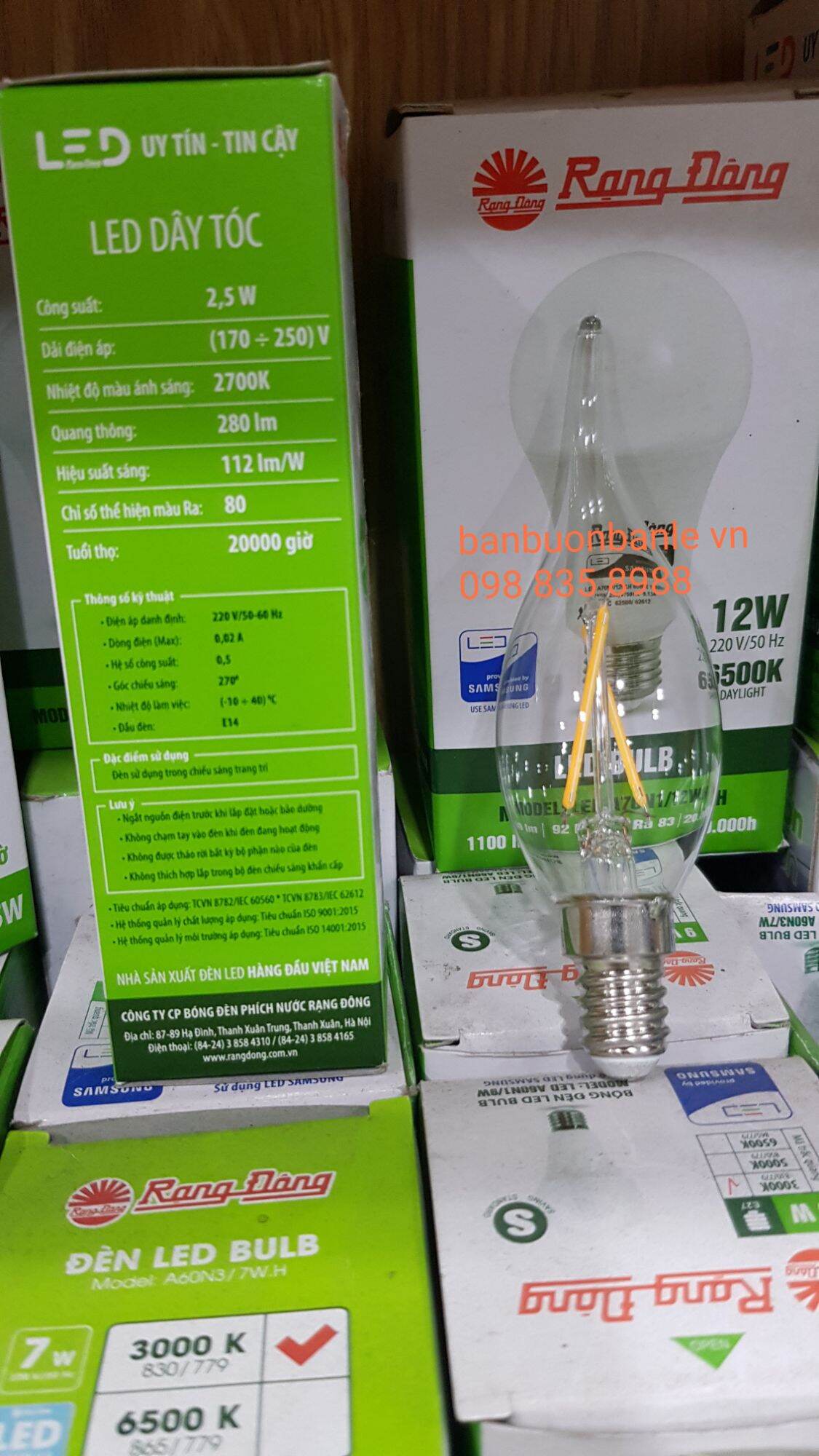 Bóng đèn LED nến dây tóc 2,5w Rạng Đông