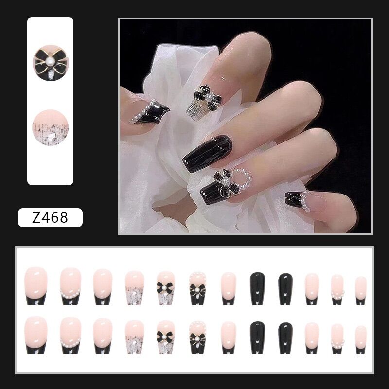 Bộ 24 móng tay giả d795 đính đá nơ