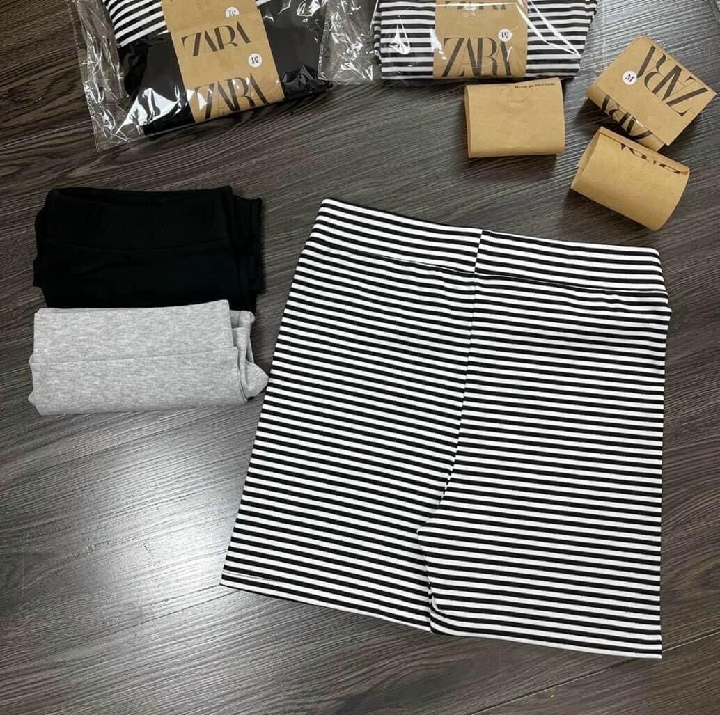 Legging đùi  set 3 quần đen -kẻ - tàn