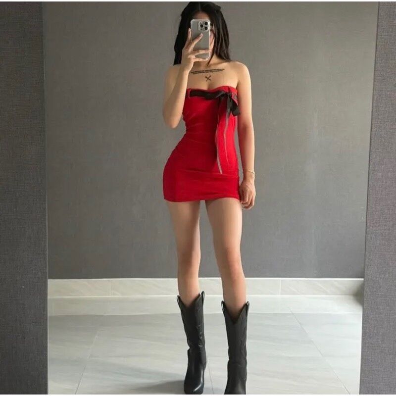ĐẦM ỐNG ÔM BODY PHỐI NƠ TẾT HE1