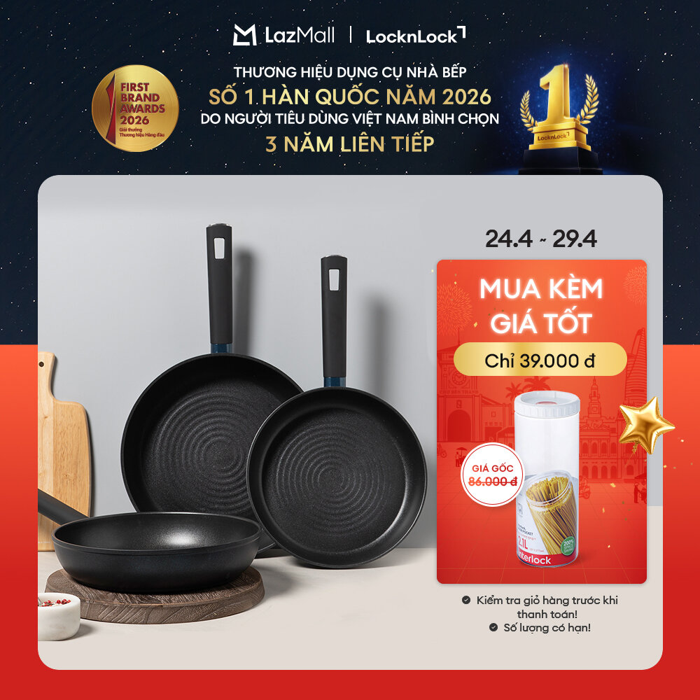 Chảo LocknLock Balance Cook IH CAF màu xanh navy dùng được bếp từ đường kính 24cm - 26cm - 28cm
