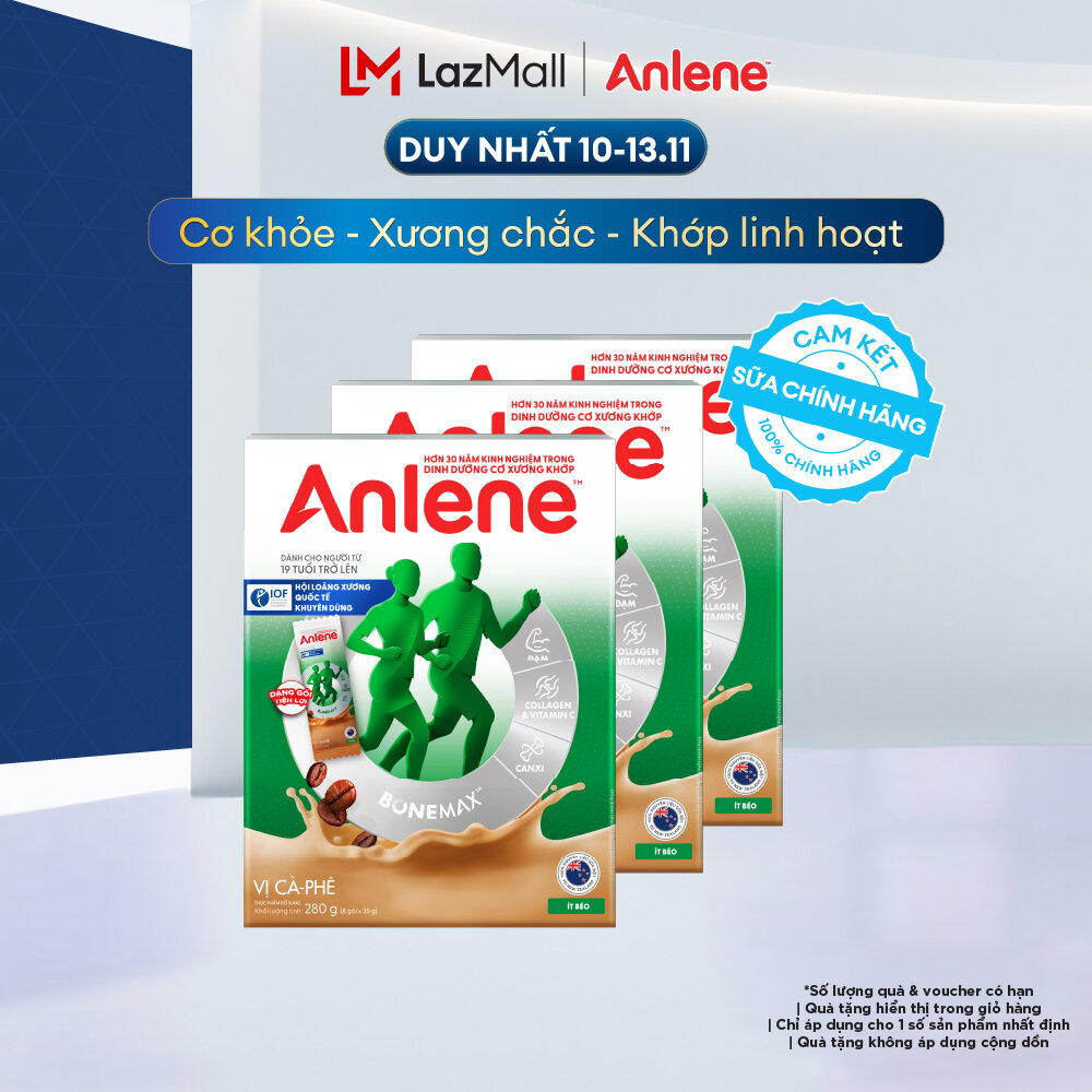 [Voucher giảm đến 16%][FREESHIP 0Đ TOÀN QUỐC] Combo 3 Sữa Bột Anlene Hương Cà Phê Dạng Gói Tiện Lợi 