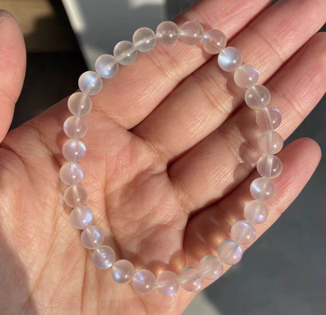 Vòng tay blue moon stone đá mặt trăng ánh xanh 5A -7 A