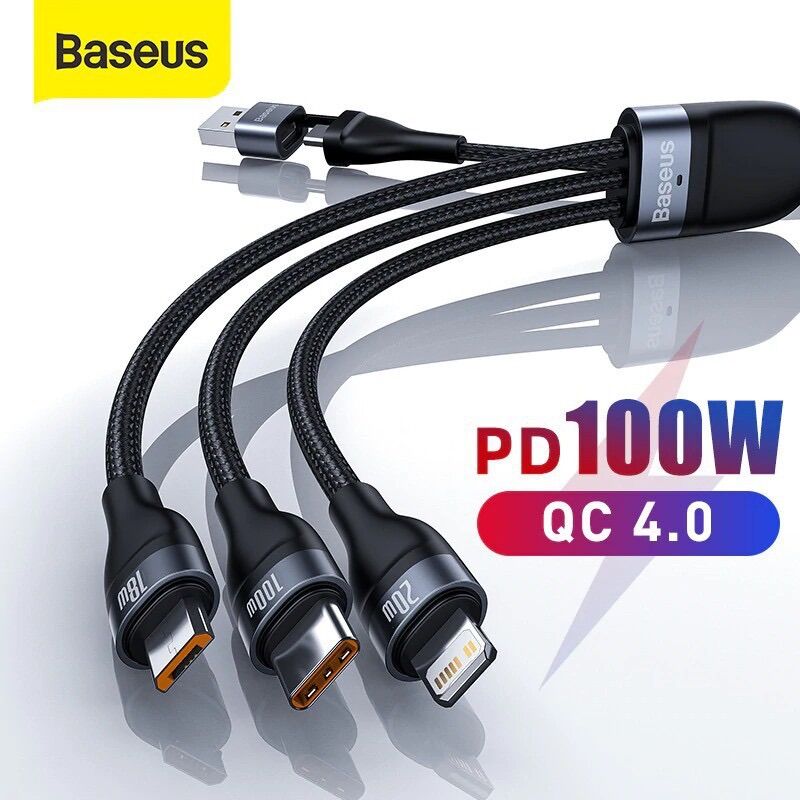 Dây cáp sạc nhanh baseus cổng usb type c 3 trong 1 hỗ trợ 5a 100w xiaomi dài 1.2m