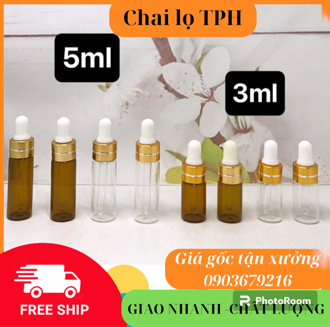 Lọ chiết serum,lọ đựng tinh dầu thủy tinh mỏng bóp giọt vàng 3ml,5ml