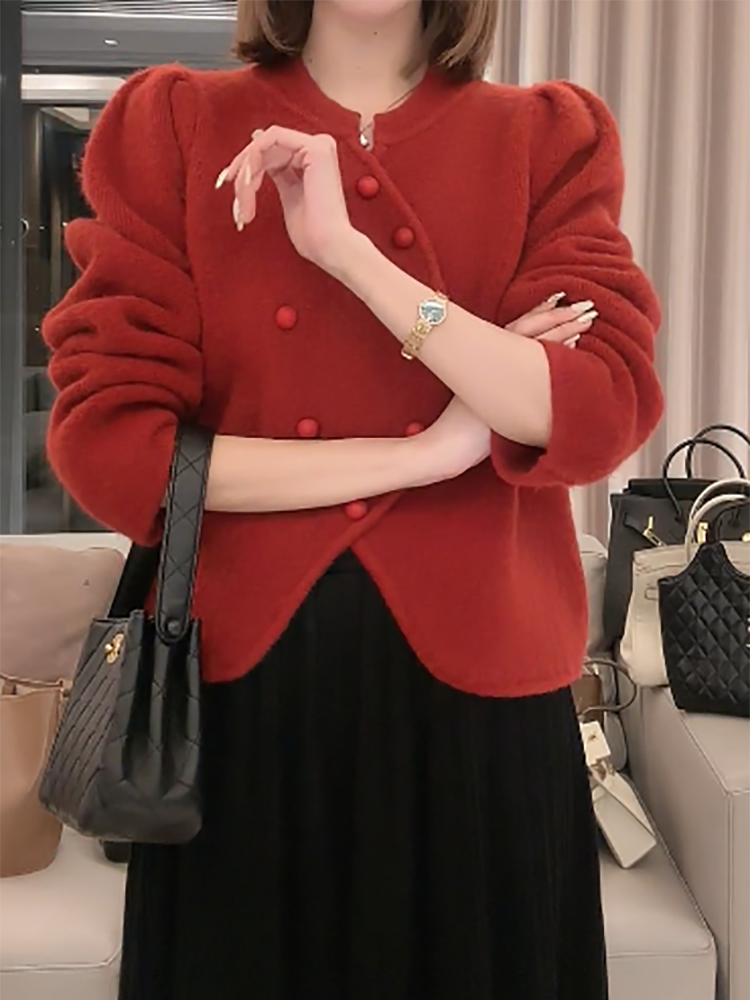 Áo Khoác Len Dày Dặn Mềm Mại Phong Cách Dịu Dàng Thu Đông Cardigan Dệt Kim Nhung Gấu Mèo Bất Quy Tắc Phong Cách CHANEL