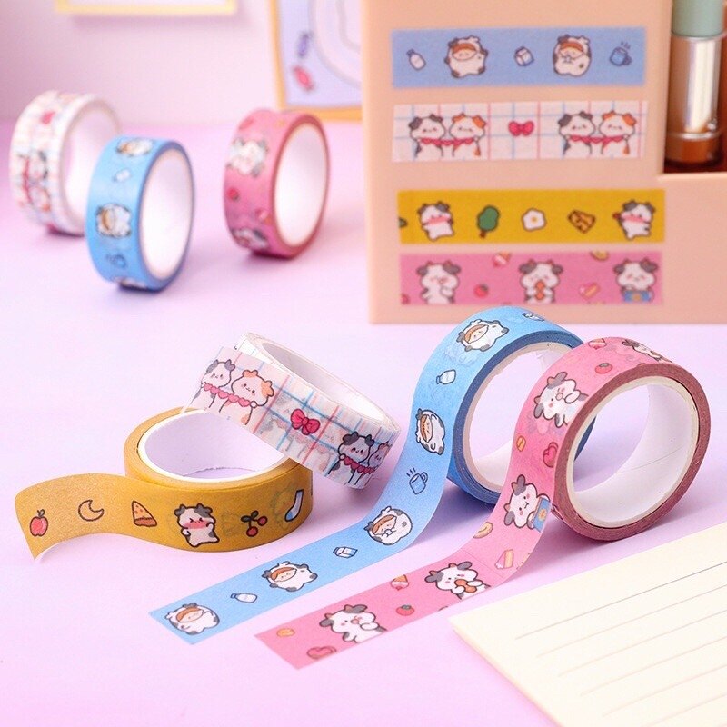 1 Cuộn băng Keo Washi mini Họa Tiết Hoạt Hình Dễ Thương Trang Trí Sổ Tay