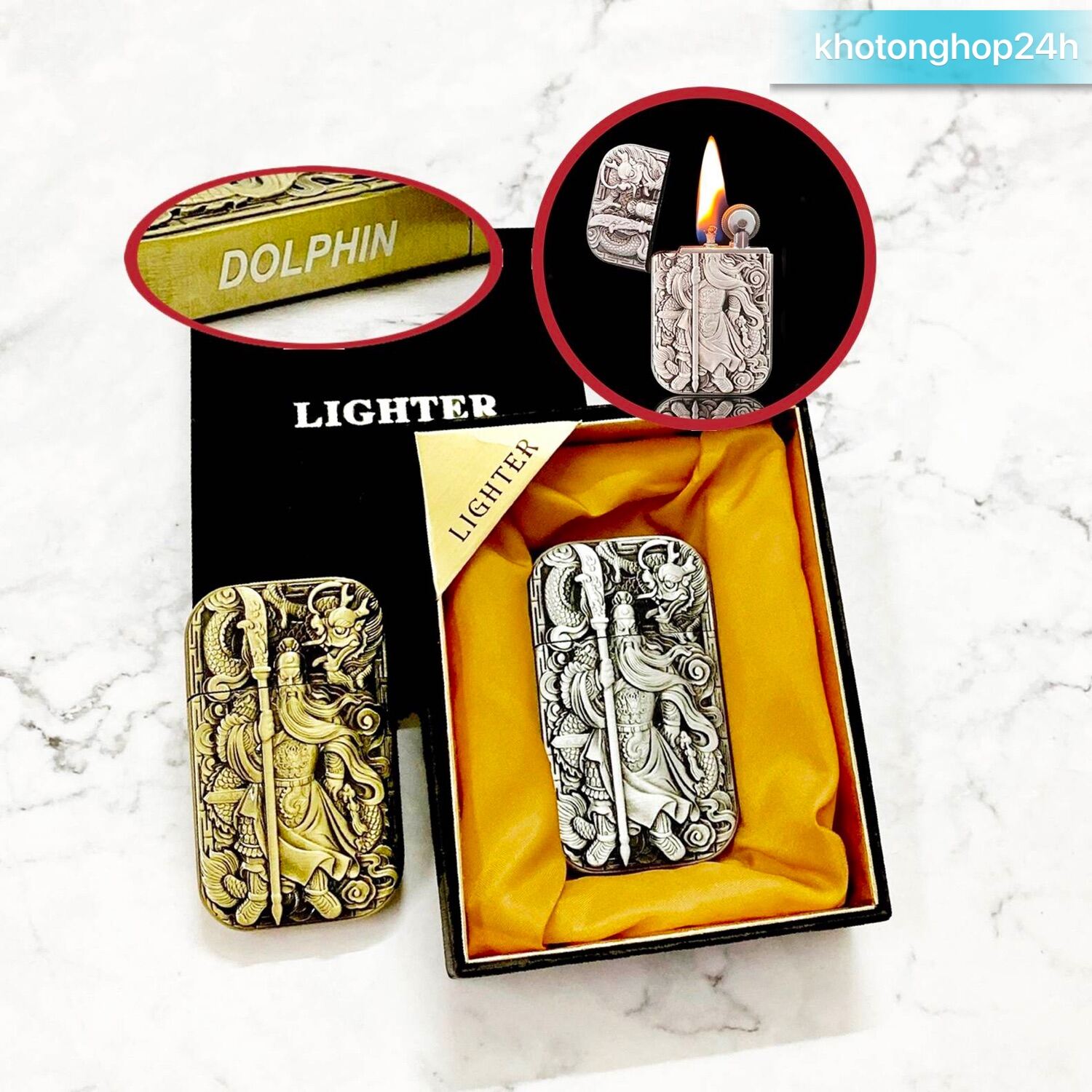 Bật lửa Hộp quẹt Zippo khắc hình nổi Quan Công Độc lạ xài xăng - Khotonghop24h