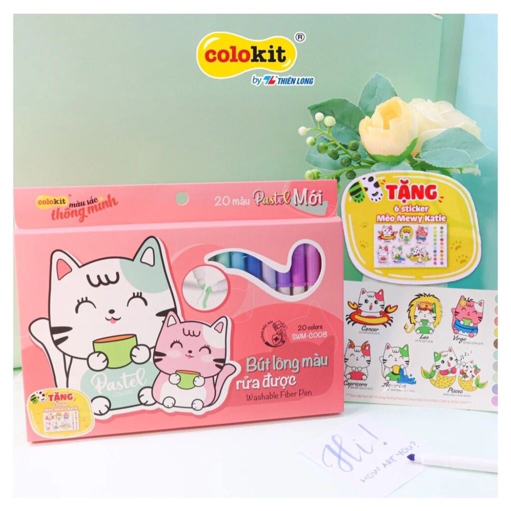 Bút lông 20 màu Pastel Washable Fiber Pen Thiên Long Colokit SWM-C008