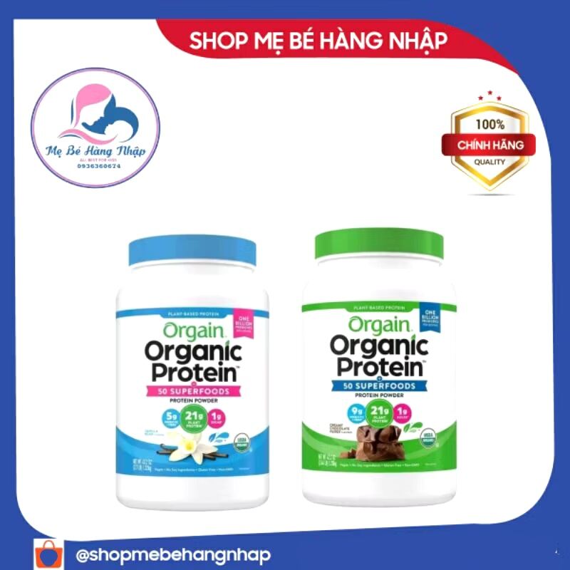 Loại 1.22 kg Bột Protein hữu cơ Orgaic Organic Protein Orgain Mỹ -  vị vani và socola - hàng Mỹ chín
