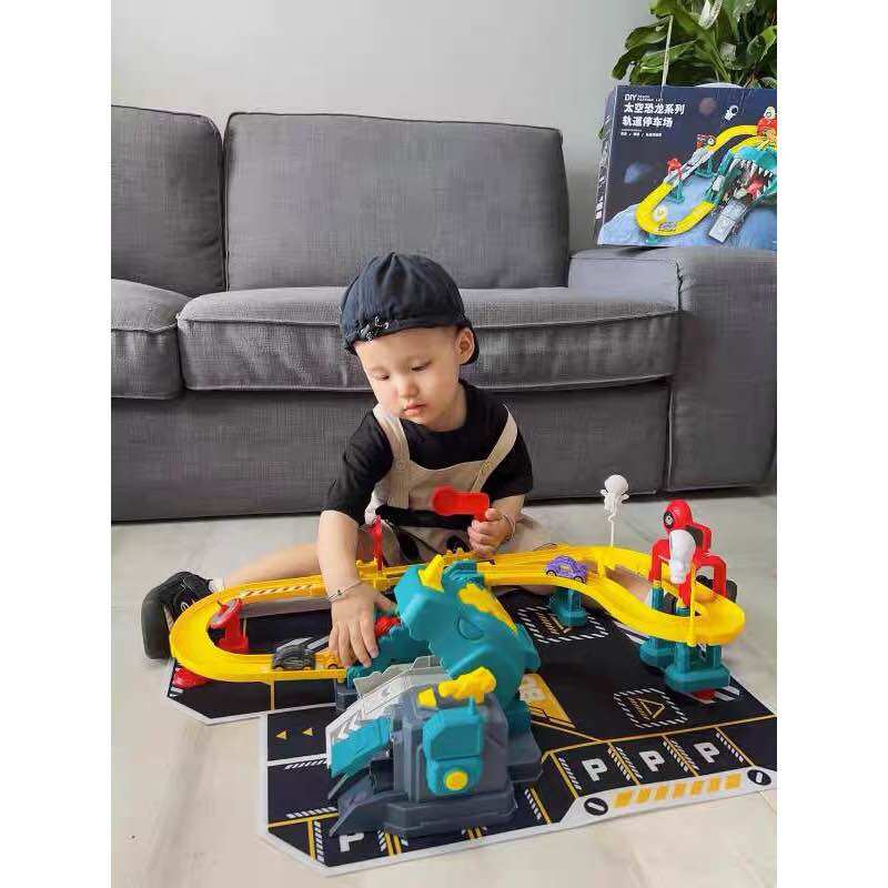 Bộ Đồ Chơi Đường Đua Khủng Long Siêu Tốc kết hợp Garage Đỗ xe 5 tầng kích thước lớn