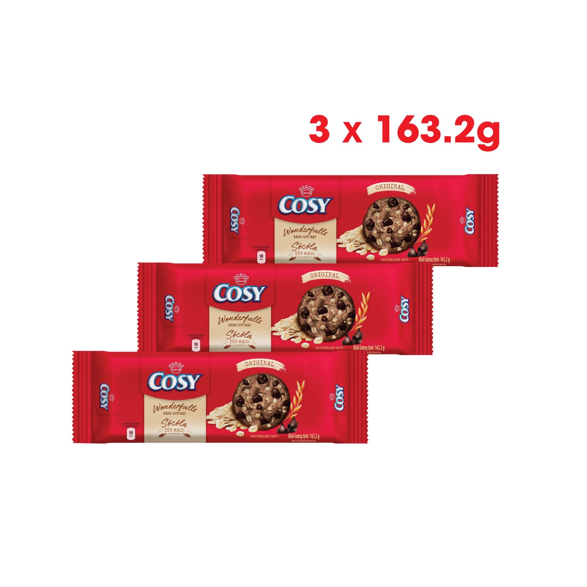 Combo 3 gói bánh quy Cosy Wonderfulls Sôcôla Yến Mạch vị truyền thống
