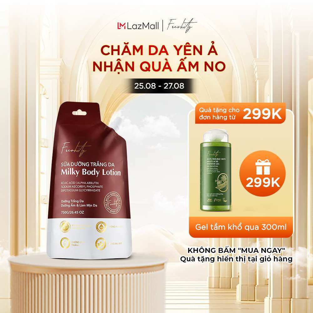 Sữa dưỡng trắng da milky body lotion Freshity 650g chứa 4%Alpha arbutin dưỡng trắng sáng mướt mịn da cơ thể thơm mùi cam