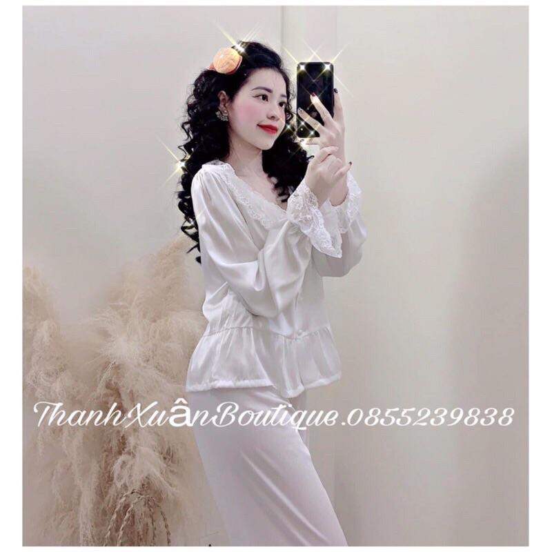 BỘ NGỦ DÀI TAY TIỂU THƯ BÁNH BÈO  - BỘ MẶC NHÀ QUẢNG CHÂU CAO CẤP - THIẾT KẾ REN SANG CHẢNH
