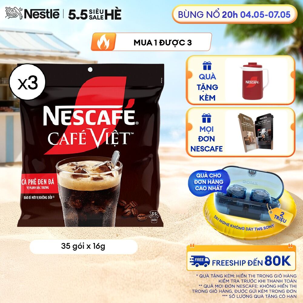 [ƯU ĐÃI THÁNG 4] [Giao hàng toàn quốc] Combo 3 Túi Cà phê hòa tan NESCAFÉ Café Việt Cà phê đen đá (Túi 35 gói x 16g)