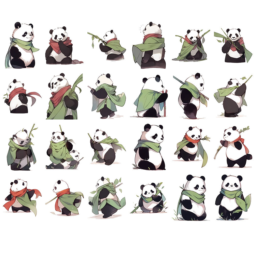 Set 50 miếng sticker hình dán chống nước gấu trúc panda