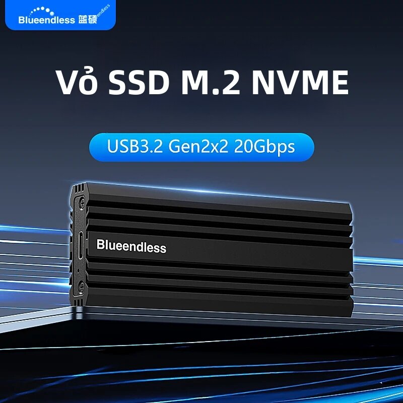Blueendless | Vỏ Ổ Cứng SSD M.2 PCIe NVMe BLUEENDLESS 20Gbps, USB 3.2 Gen 2x2 Type-C, Chất Liệu Nhôm, Hỗ Trợ Kích Thước 2230, 2242, 2260, 2280, Dung Lượng Lên Đến 8TB Giá 806,000 Đồng*Miễn phí vận chuyển