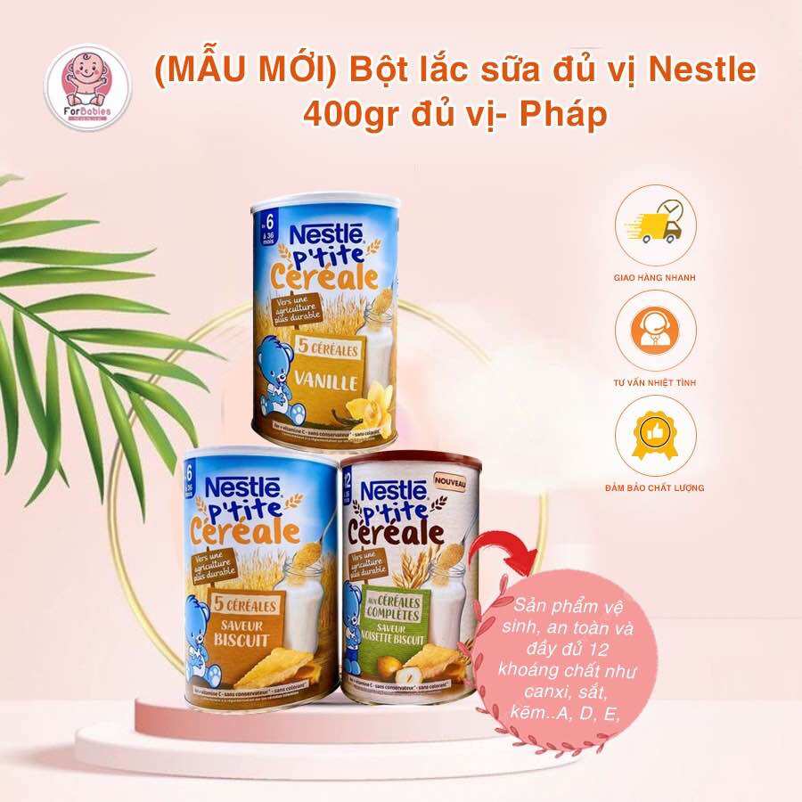 (Mẫu mới) Bột Lắc Sữa NESTLE Pháp 400gr ( Nhiều Vị )