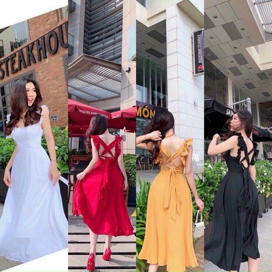 🎀 Đầm 2 Đây Hở Lưng Đan Dây Dáng Dài