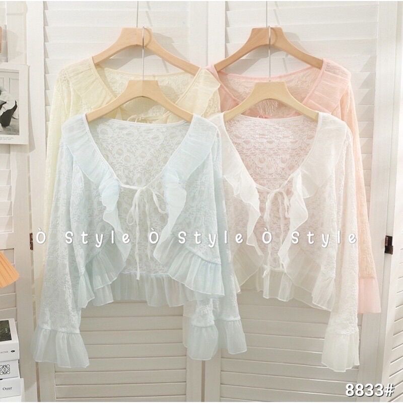 Áo khoác mỏng ren bèo dáng lửng buộc dây