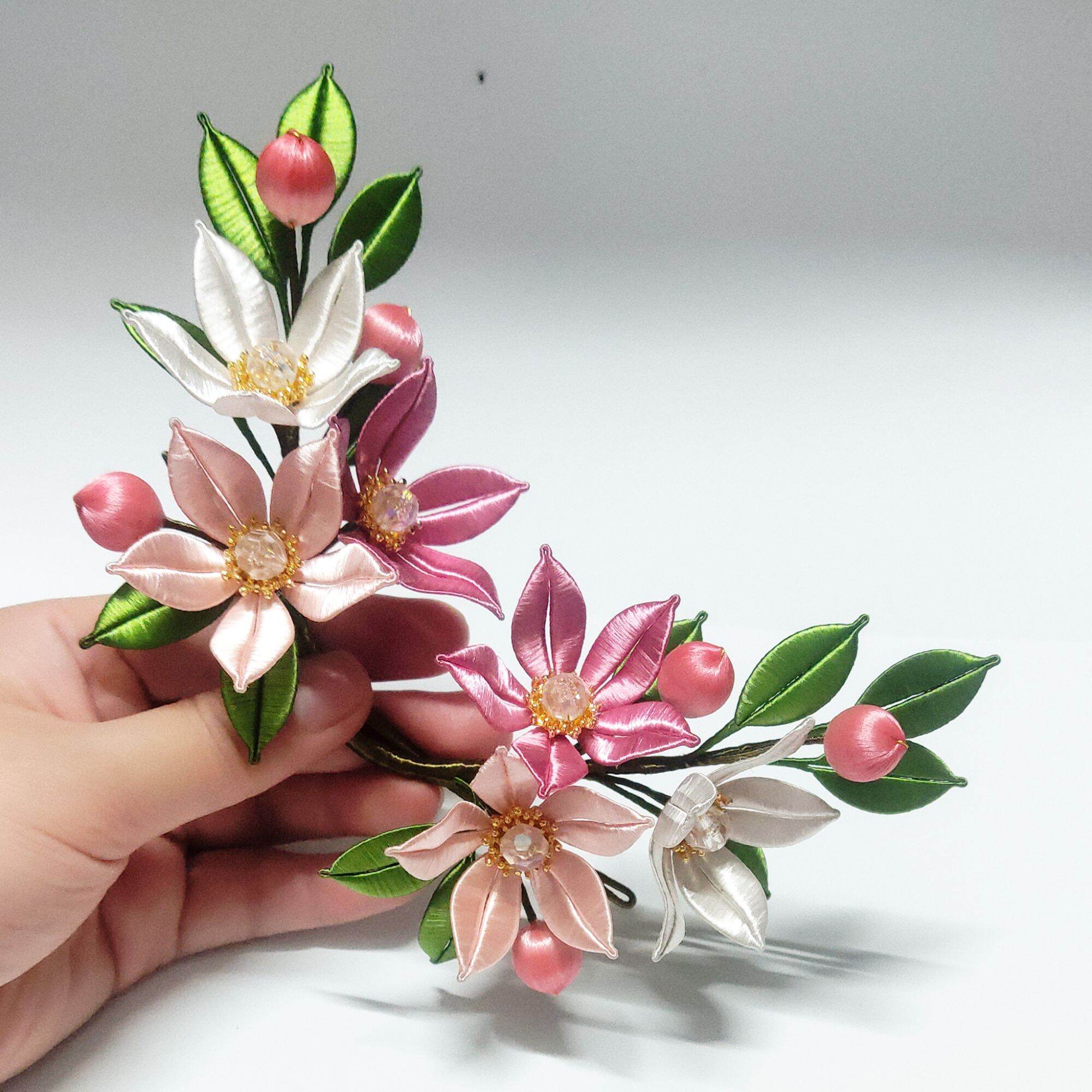 Trâm cài tóc cổ trang - Triền hoa 3 màu - handmade by Pudypudy