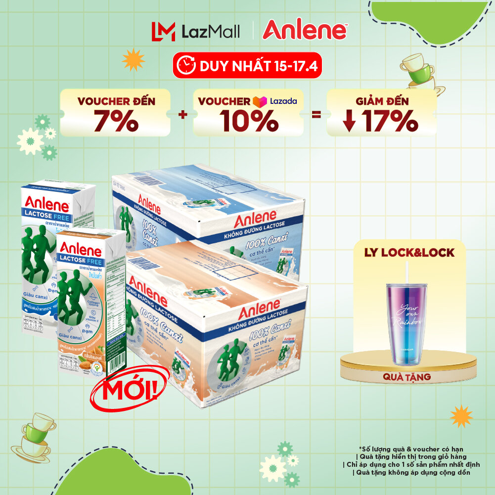 Combo 2 Thùng 36 hộp sữa Anlene không đường Lactose 180ml (vị nguyên bản + vị hạnh nhân)