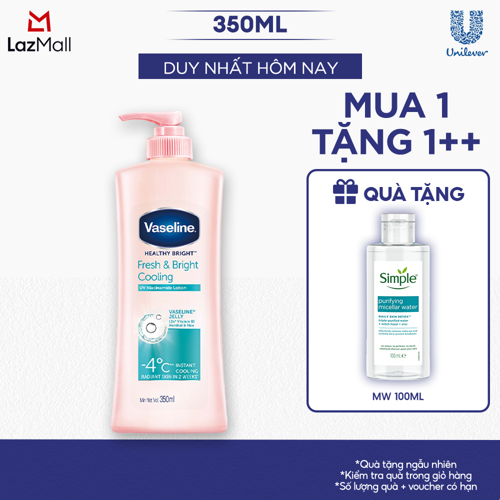 Sữa Dưỡng Thể Vaseline Dưỡng Ẩm Fresh  Bright 350ml 10x Niacinamide Da Sáng Khỏe Mịn Căng Tinh Chất Menthol Mát Lạnh