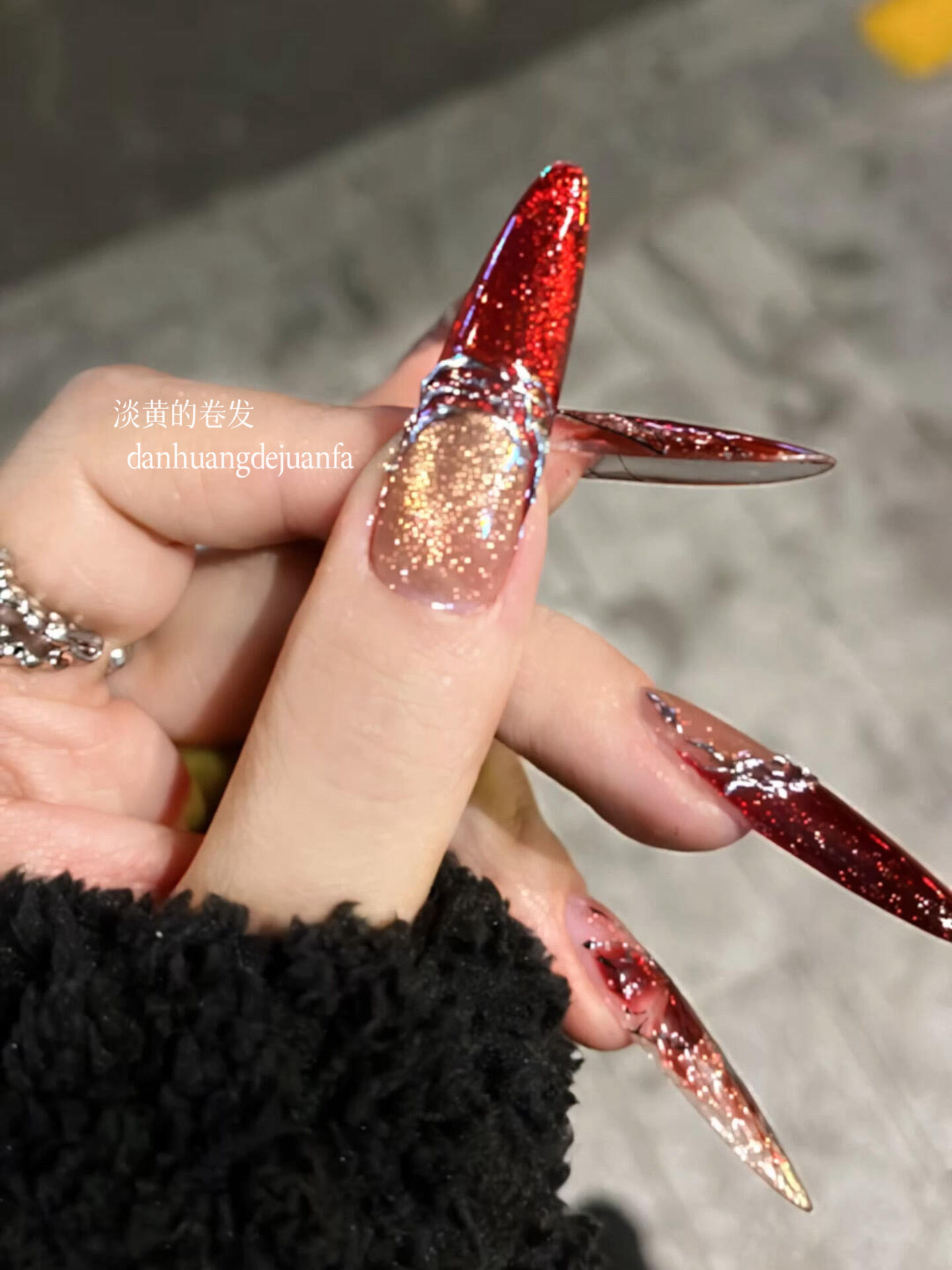 New Years Long Sparkling White Enhancing Handmade Red Cat Eye Battle Armor Wearable Nails Bright Col