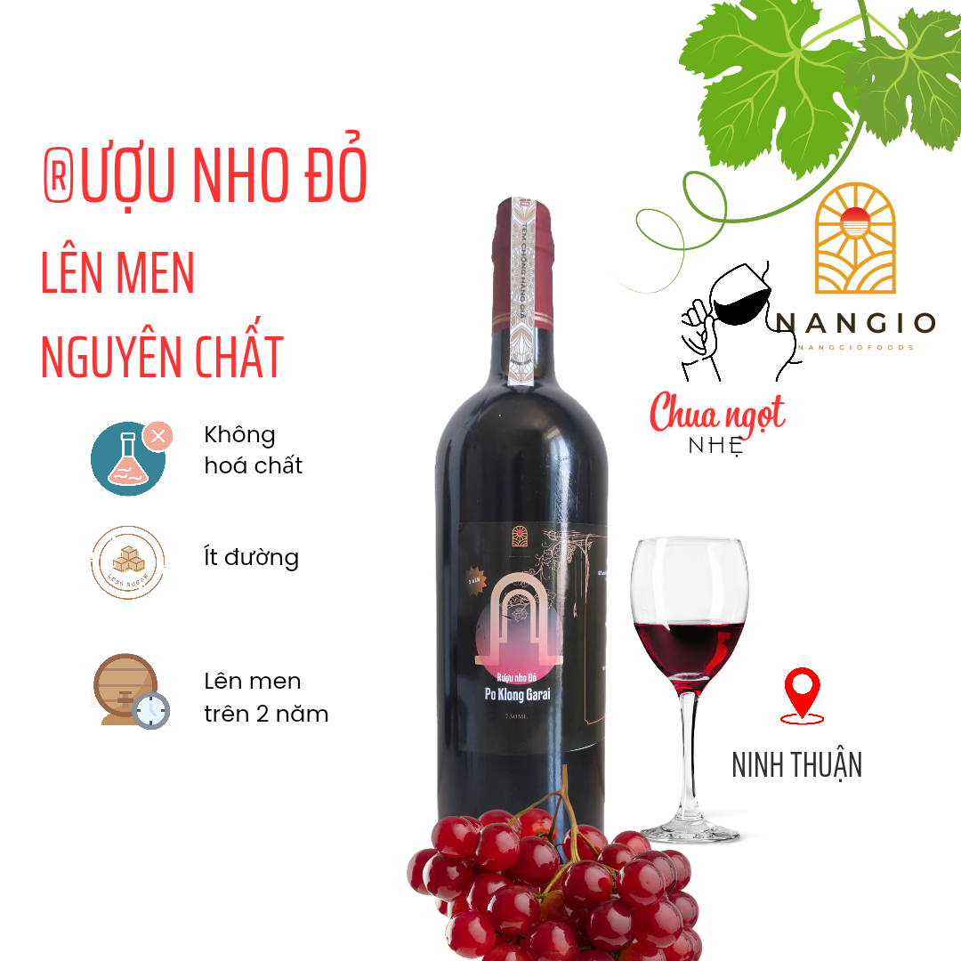 Nước Nho đỏ lên men Ninh Thuận nguyên chất không cồn Poklong Garai ATVSTP - Vang nho đỏ Ninh Thuận
