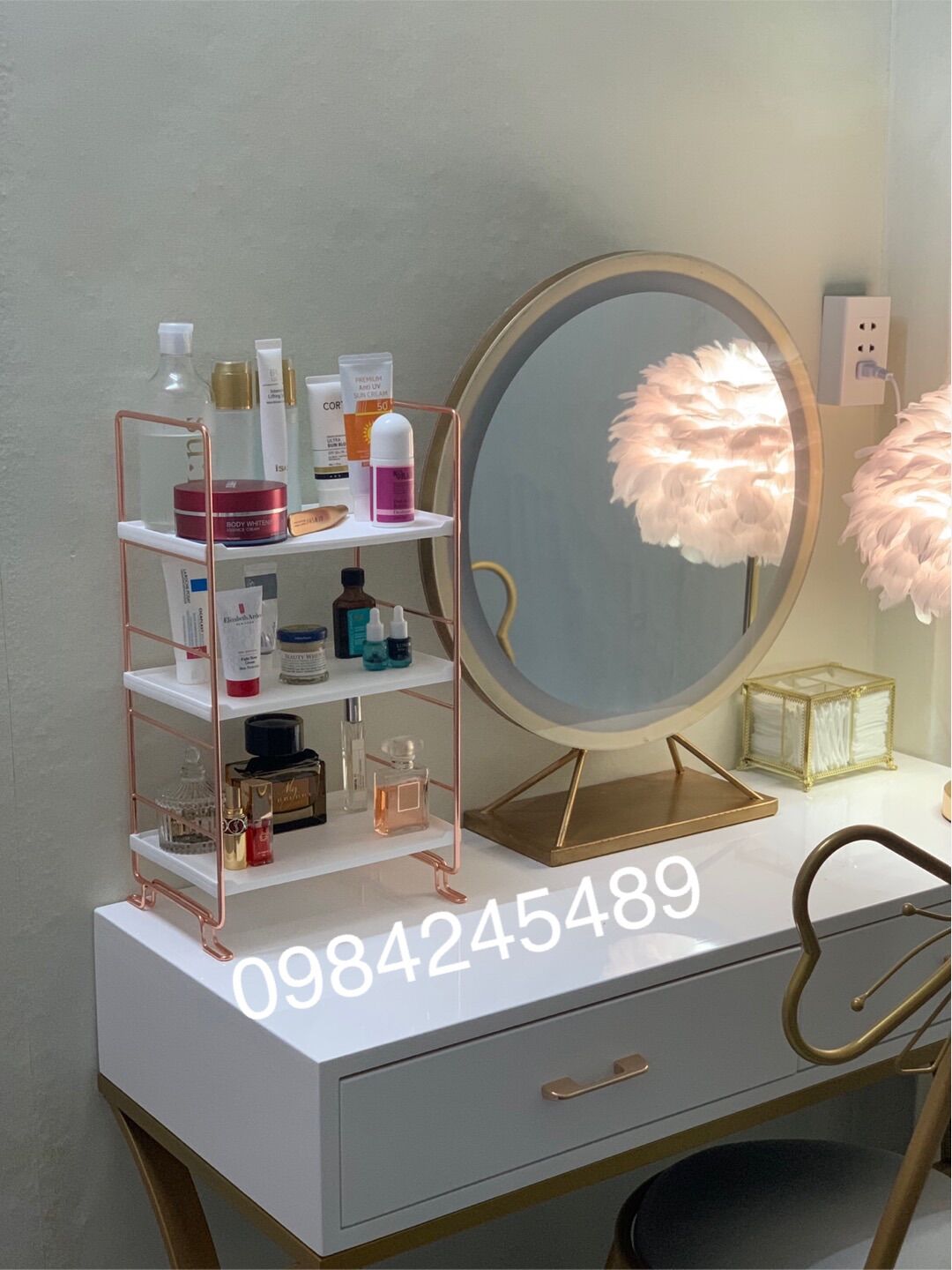 Kệ để đồ 2 - 3 tầng rose gold "sẵn hàng"