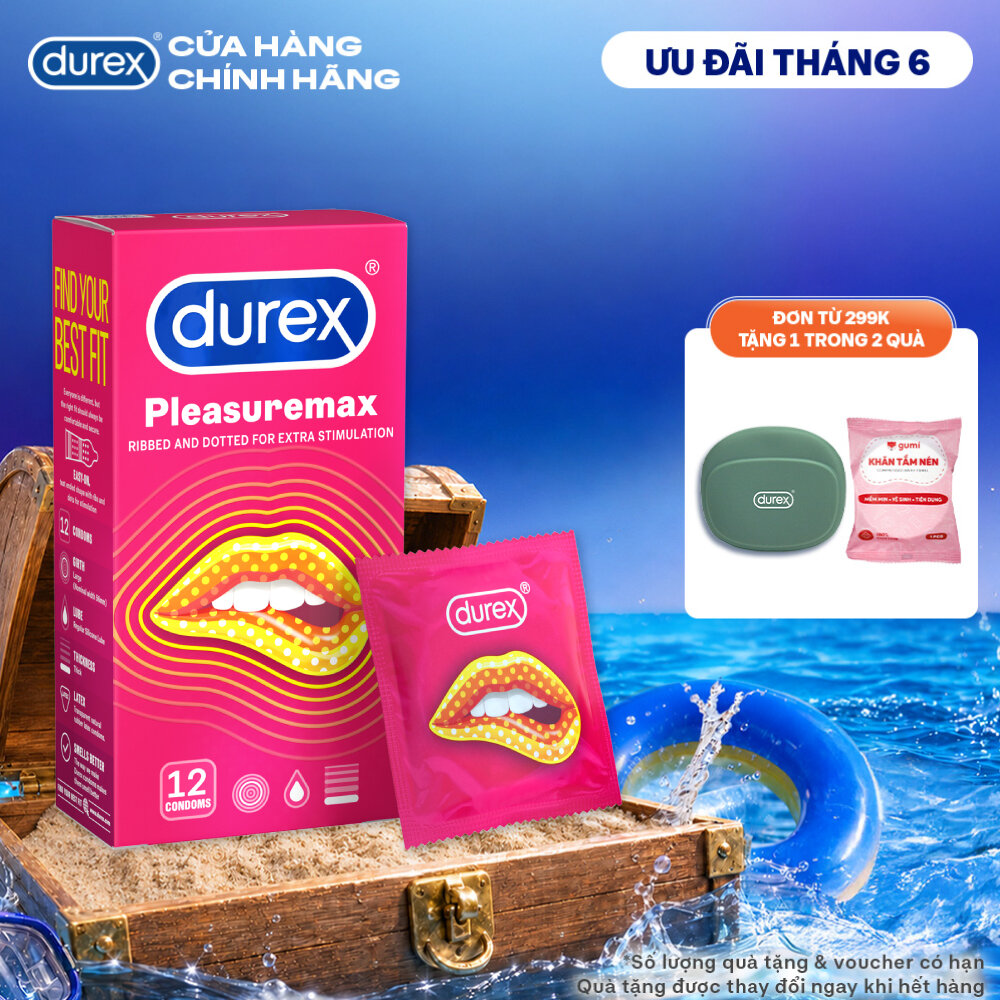 Bao cao su Durex Pleasuremax gân gai tăng khoái cảm (size 56mm, 12 bao/hộp)