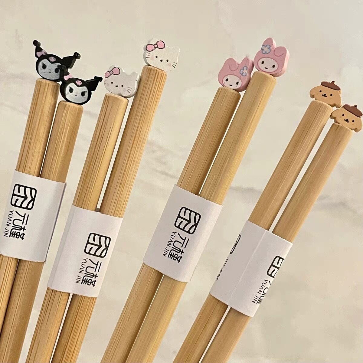 CandyNia Kuroko Kitty Bamboo Natural Wood Chopsticks Couples Chopsticks One Person One Pair Home Use Cute Style 24cm