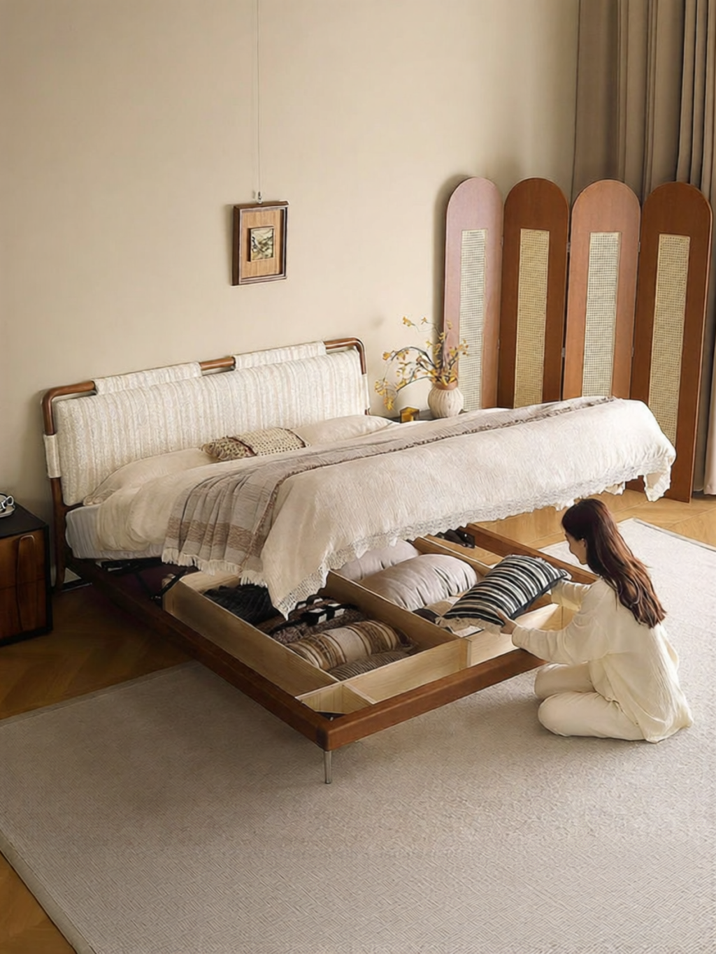 Frilly Tassels Retro Style Solid Wood Bed with Storage 1.8m Giá 30,295,000 Đồng*Miễn phí vận chuyển