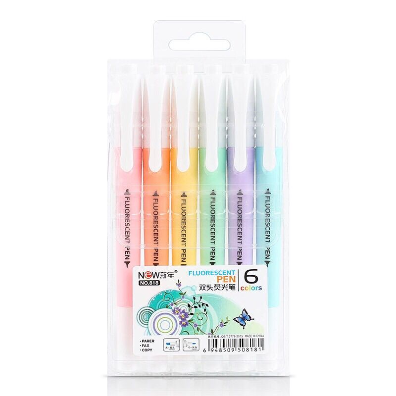 Set 6 Bút highlight pastel 2 đầu FLUORESCENT PEN (dupe STABILO)